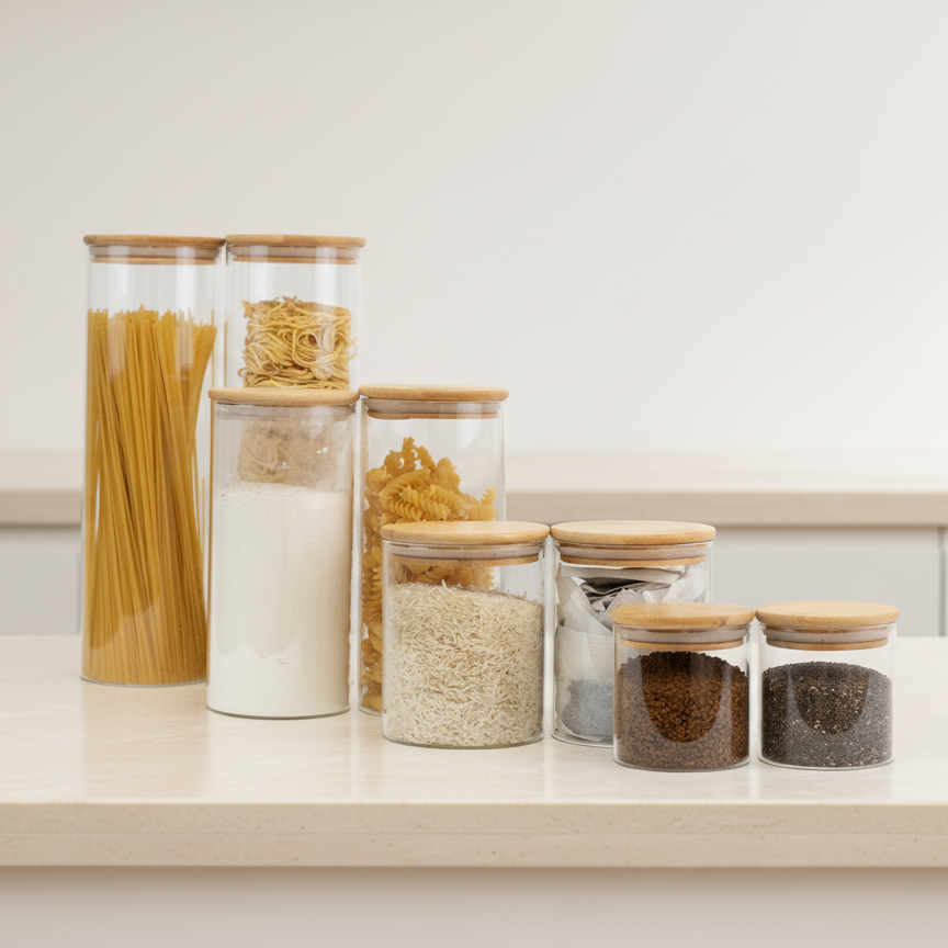Glass Food Storage Container Set with Bamboo Lids