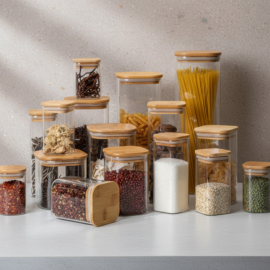 Square Glass Food Storage Containers with Bamboo Lids