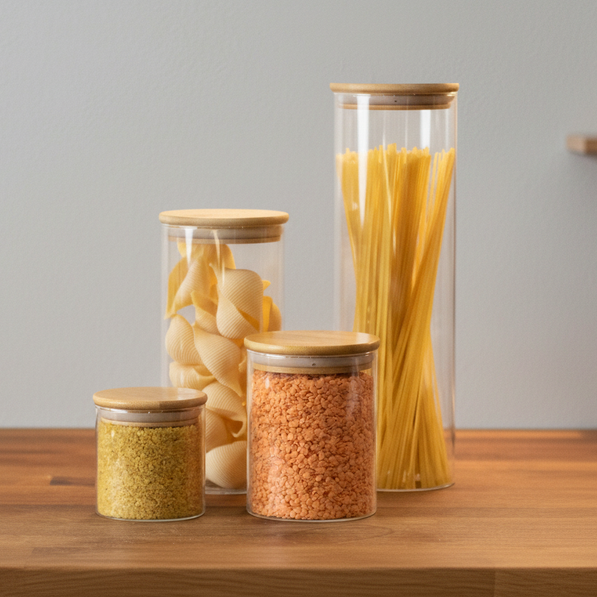 Glass Food Storage Container Set with Bamboo Lids