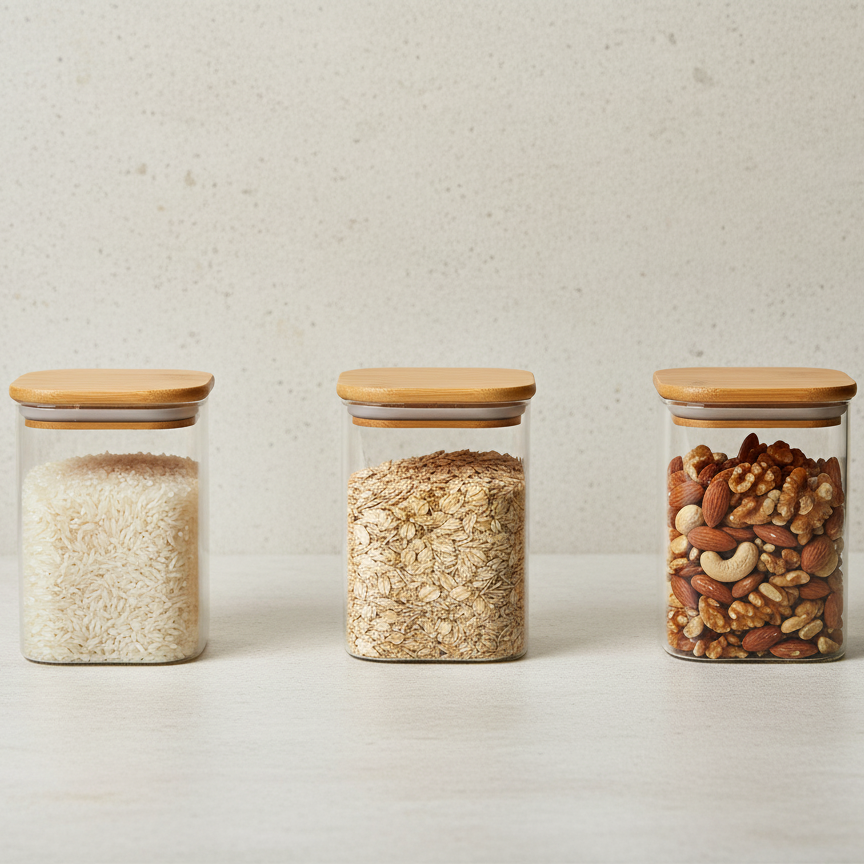 Square Glass Food Storage Containers with Bamboo Lids