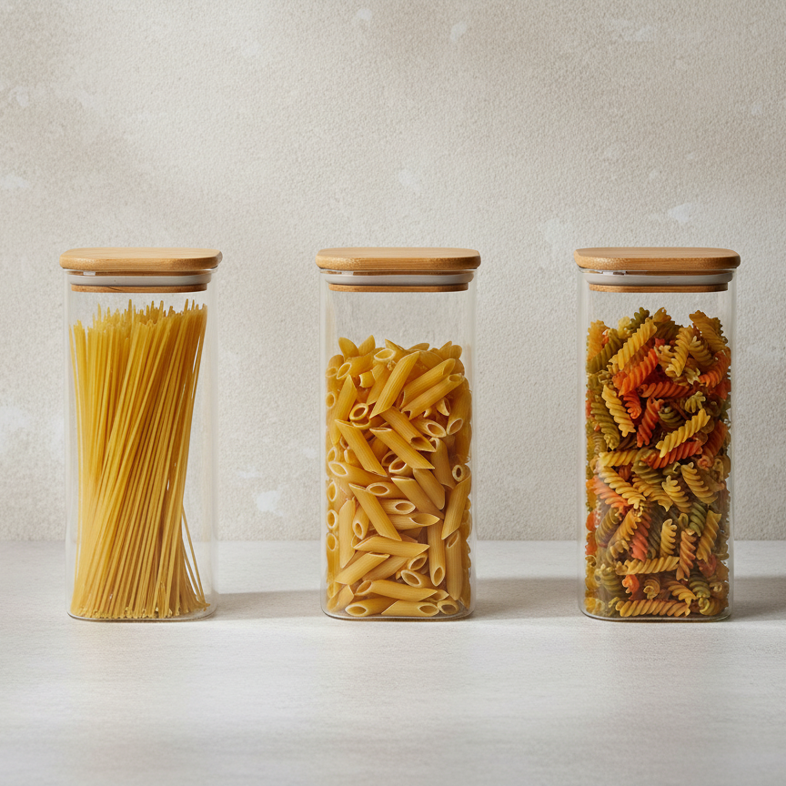 Square Glass Food Storage Containers with Bamboo Lids