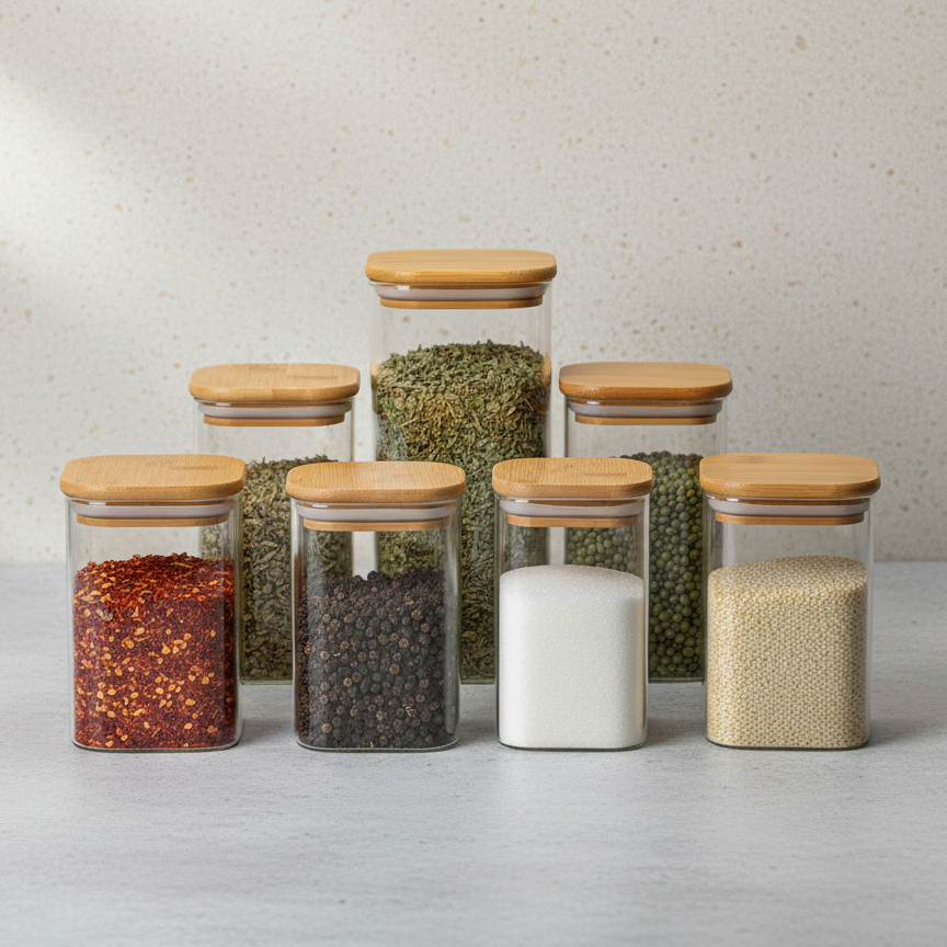 Square Glass Food Storage Containers with Bamboo Lids