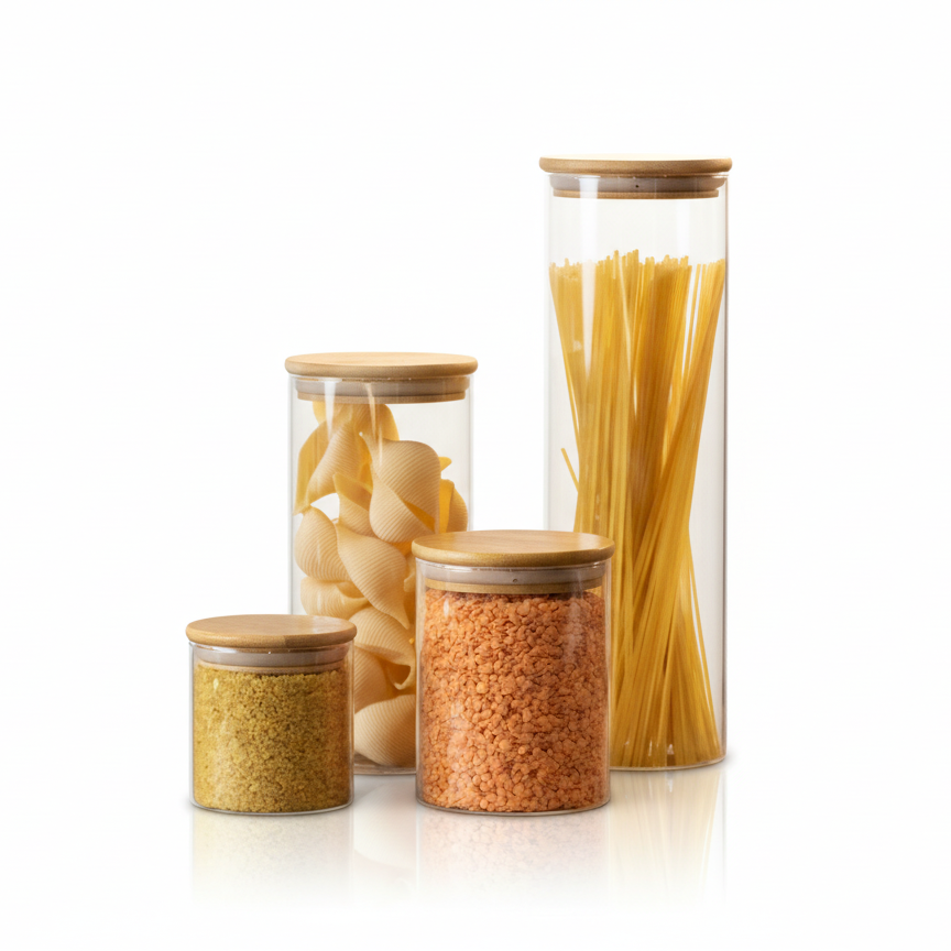 Glass Food Storage Container Set with Bamboo Lids