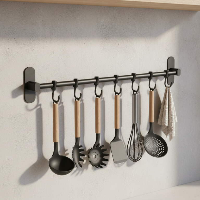 Steel Floating Shelf for Kitchen Utensils