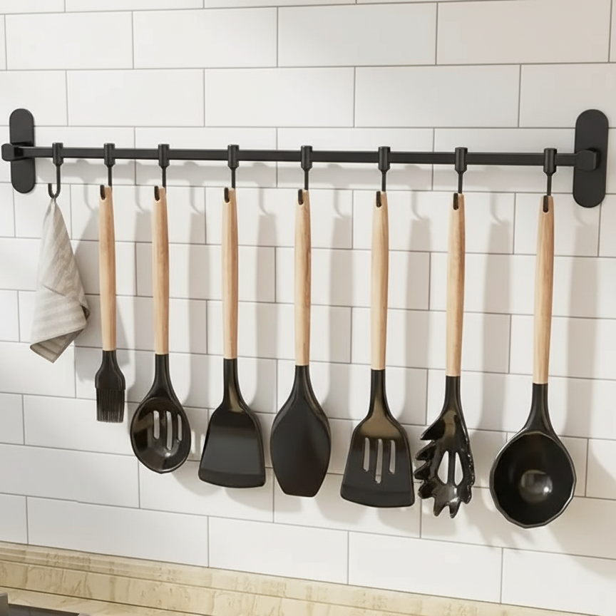 Steel Floating Shelf for Kitchen Utensils