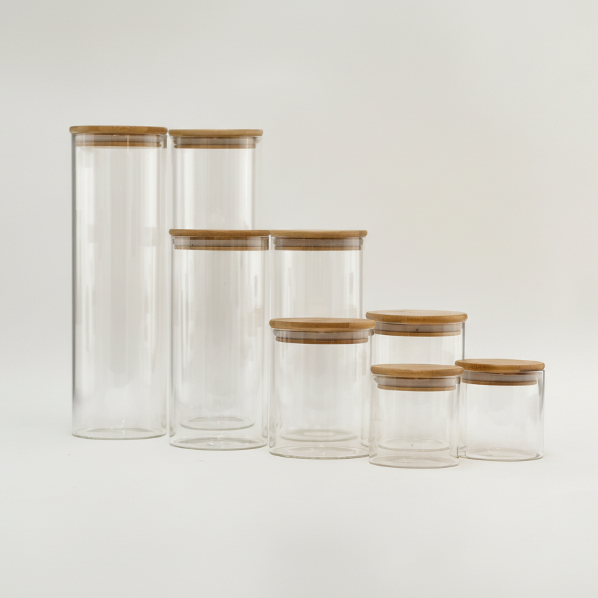 Glass Food Storage Container Set with Bamboo Lids