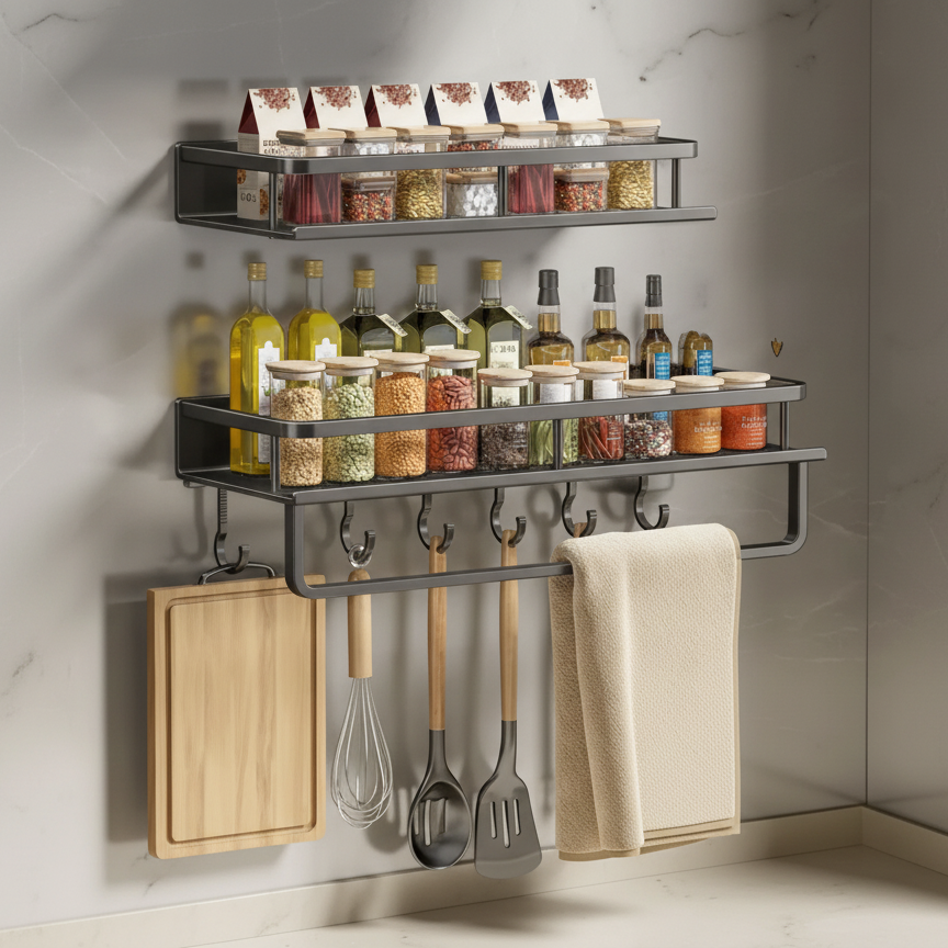 Metal Floating Wall Shelf for Kitchen Storage