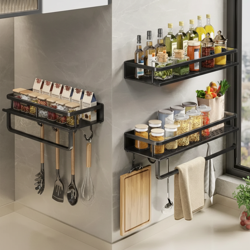 Metal Floating Wall Shelf for Kitchen Storage