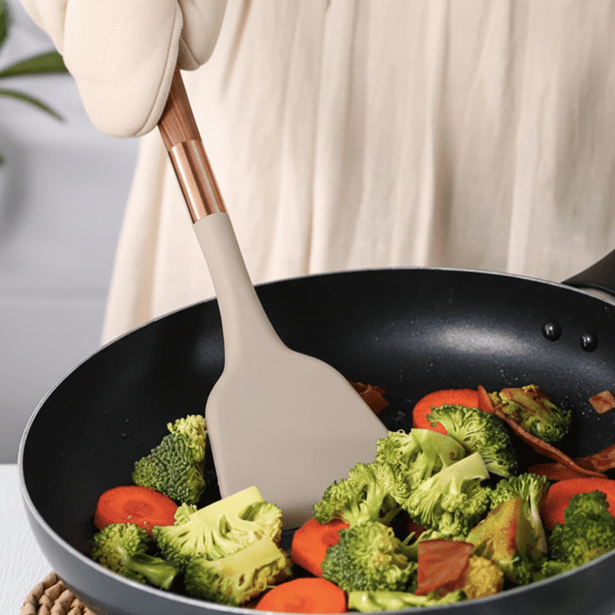 Silicone Kitchen Utensil Set with Wooden Handles (10-Piece)