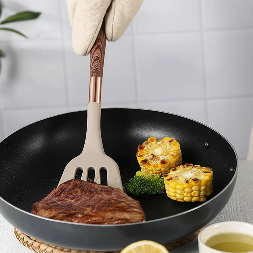 Silicone Kitchen Utensil Set with Wooden Handles (10-Piece)