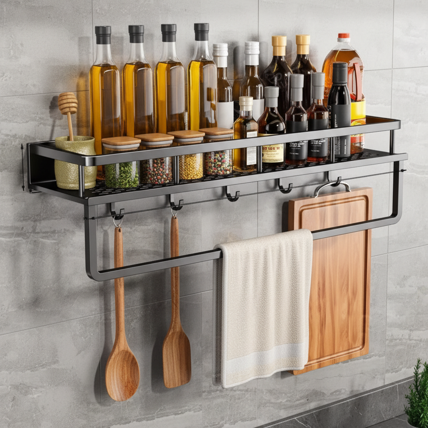Metal Floating Wall Shelf for Kitchen Storage